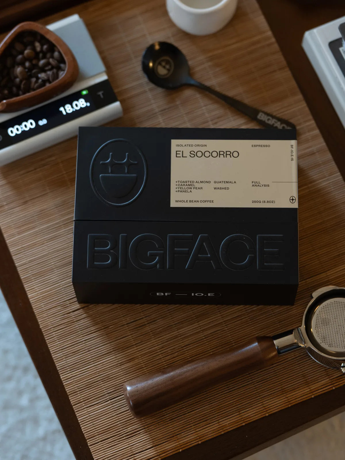 El Socorro Isolated Origin espresso box on a coffee bar
