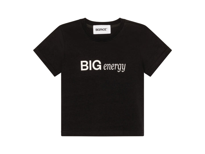 LITTLEFACE by BIGFACE kids black t-shirt with BIG energy graphic, front view