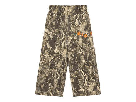 LITTLEFACE by BIGFACE kids camo wide-leg sweatpants with orange BIGFACE logo, front view