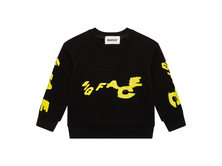 LITTLEFACE by BIGFACE kids Future black sweatshirt with yellow BIGFACE print, front view