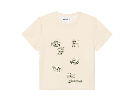 LITTLEFACE by BIGFACE kids Icon white cotton t-shirt with small BIGFACE icon graphics, front