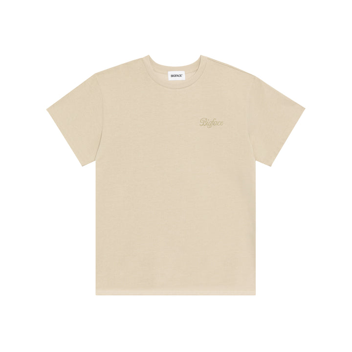 BIGFACE Brand logo t-shirt with chest graphic, solid beige coffee brand tee